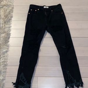 GLAMOROUS Black Distressed Jeans Frayed Bottoms S